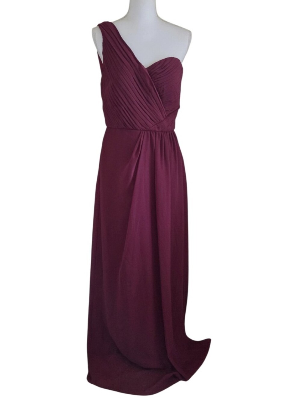weddington way dress one shoulder chiffon bridesmaid prom gala burgundy size 8